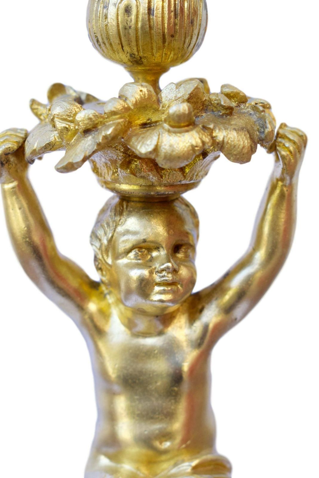 Rococo Antique French Ormolu Bronze Candlestick Candle Holder With A Faun Statue photo for sale