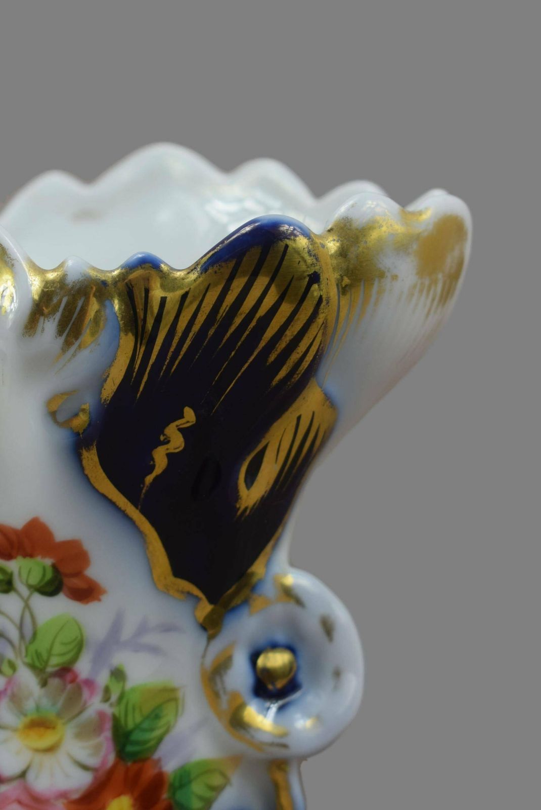 French Antique Valentine Porcelain Vase, Wedding Bride Married Vase, Hand Painted White Cobalt Blue Gold Vase photo Home Decor