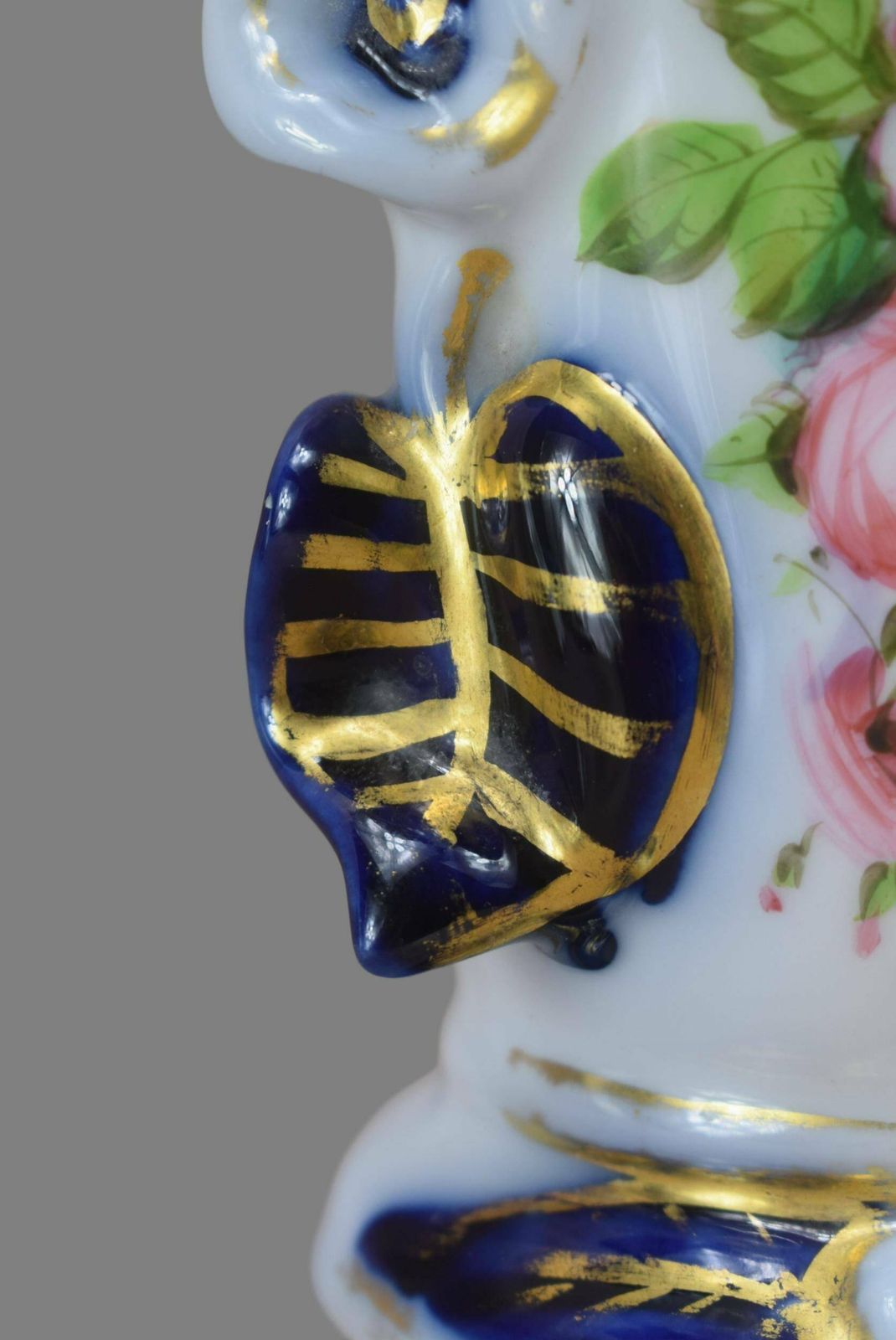 French Antique Valentine Porcelain Vase, Wedding Bride Married Vase, Hand Painted White Cobalt Blue Gold Vase photo 204.0