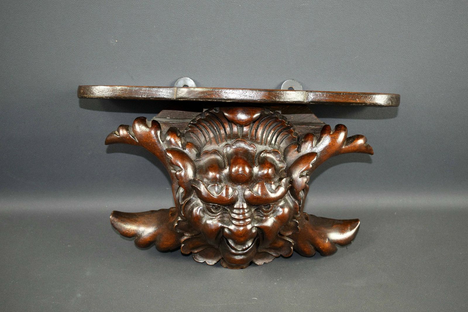 French Antique Gothic Walnut Hand Carved Wood Corbel Shelf Sconce Wall Bracket Mascaron photo furniture