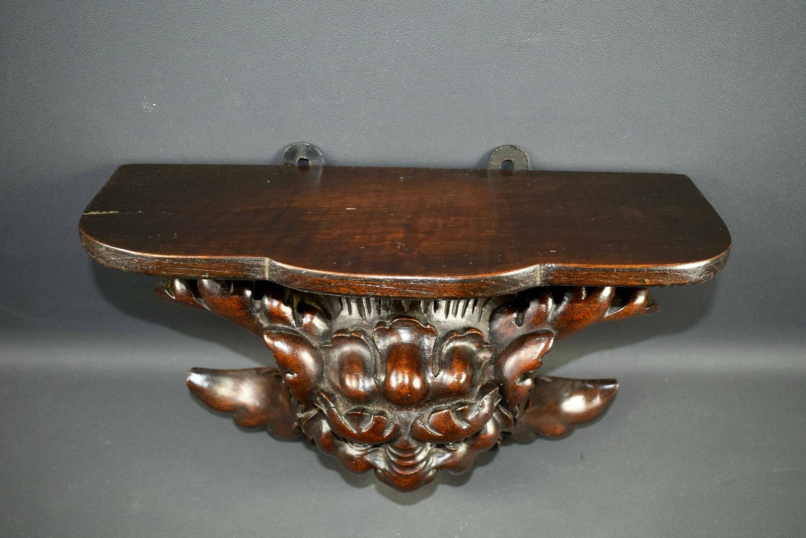 French Antique Gothic Walnut Hand Carved Wood Corbel Shelf Sconce Wall Bracket Mascaron photo for sale