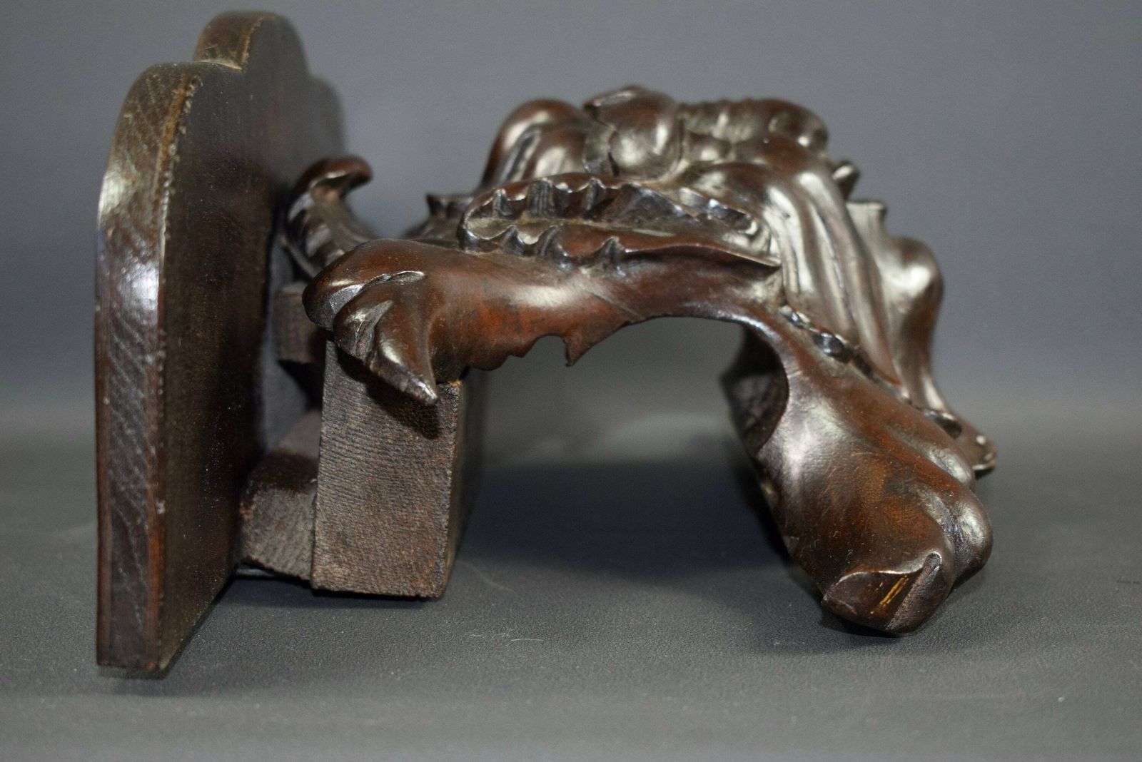 French Antique Gothic Walnut Hand Carved Wood Corbel Shelf Sconce Wall Bracket Mascaron photo vintage