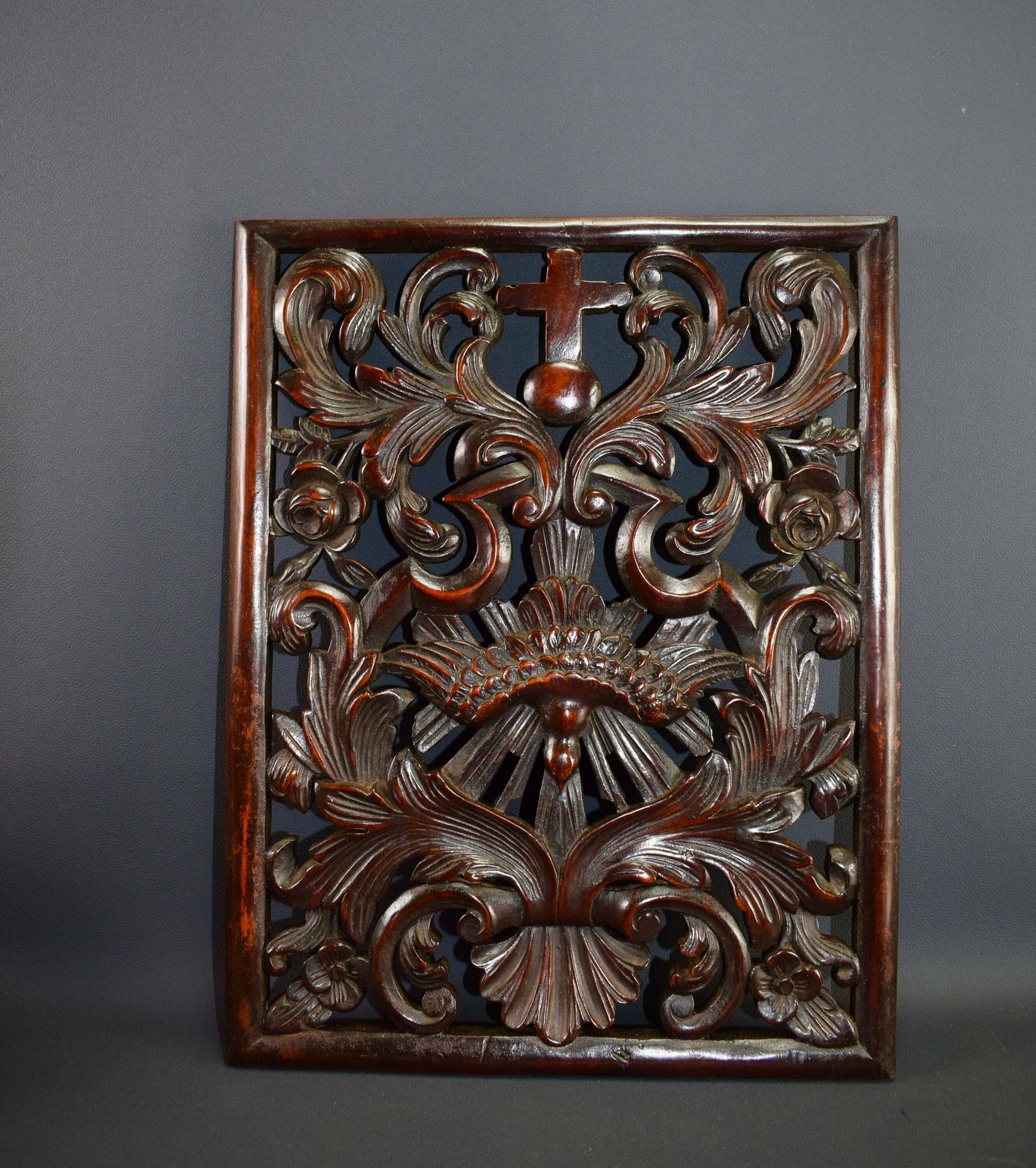 French Antique Carved Religious Panel 19th
