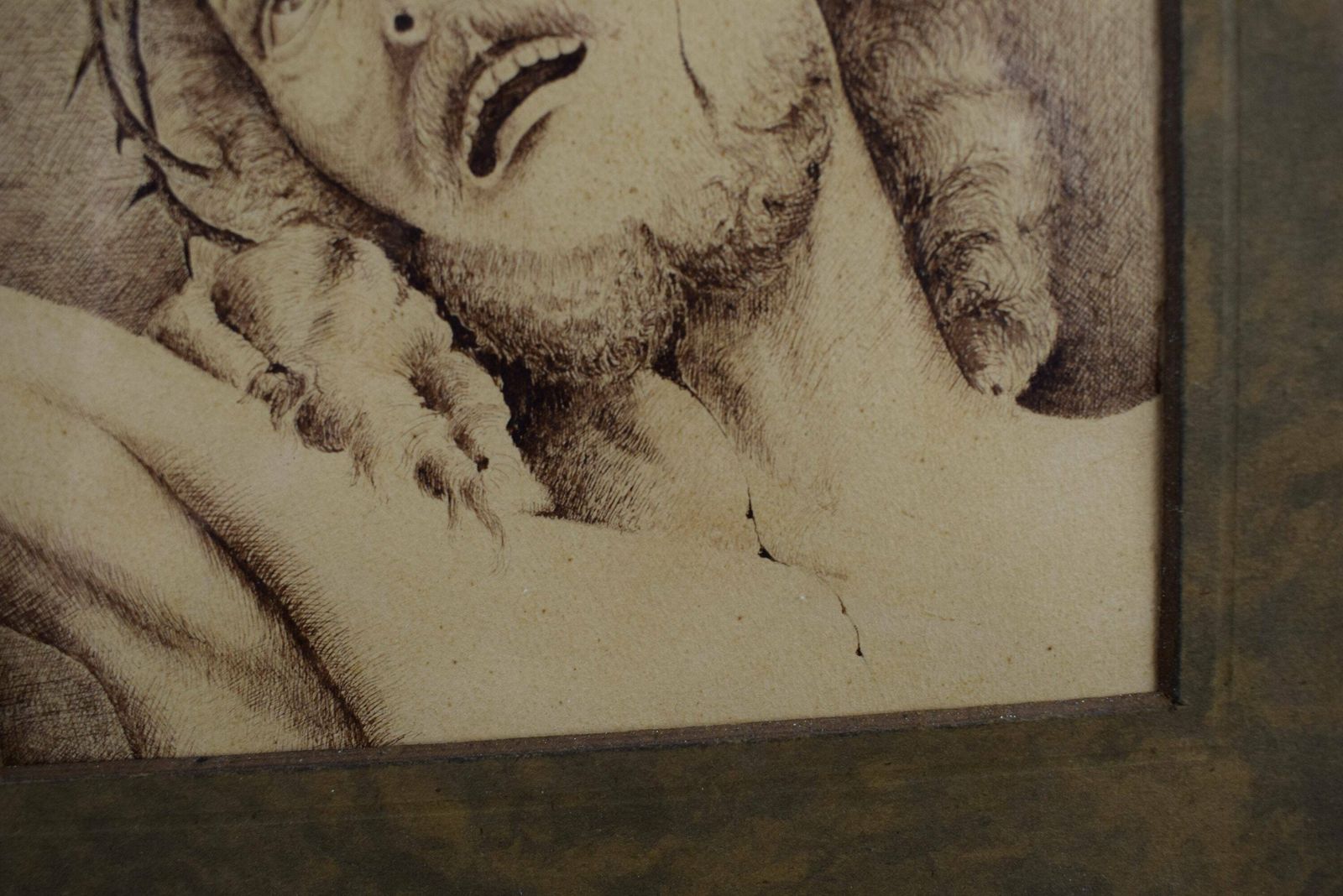Antique French Religious Ink Drawing On Paper Of Jesus Christ Portrait , Jesus On The Cross photo 310.0