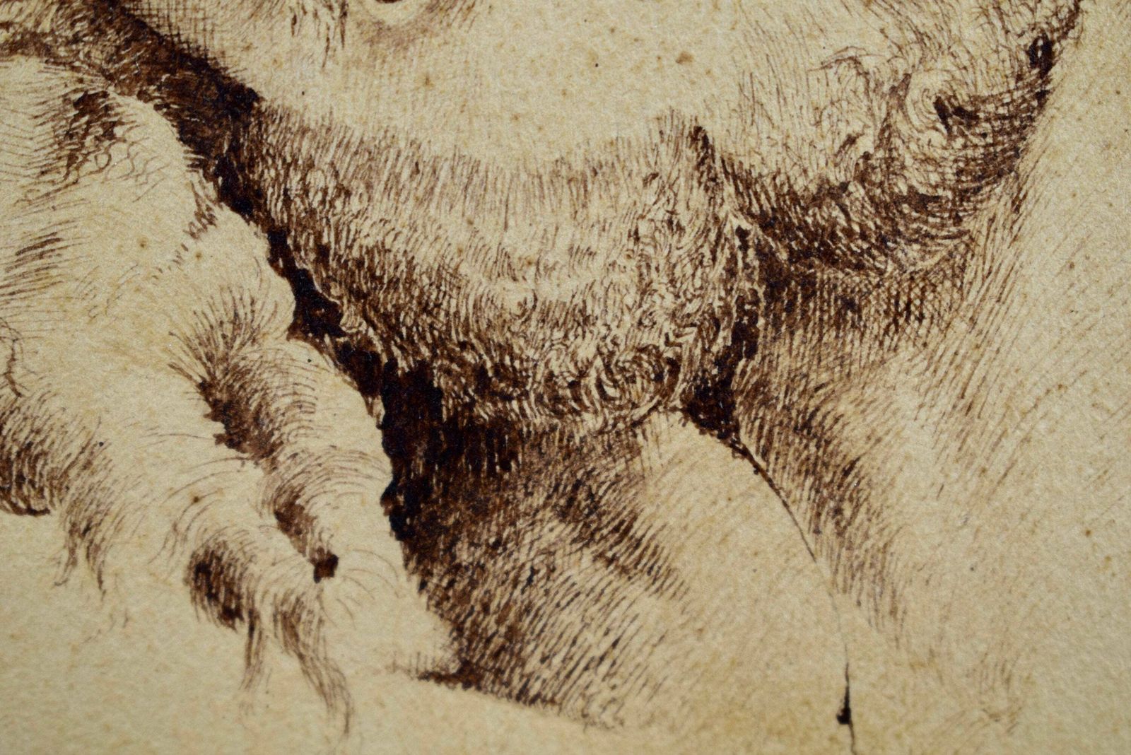 Antique French Religious Ink Drawing On Paper Of Jesus Christ Portrait , Jesus On The Cross photo vinterior