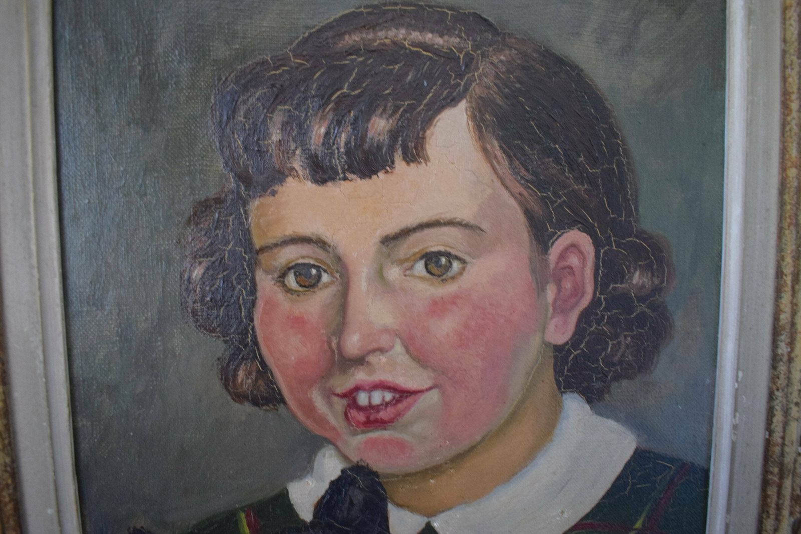 Raymonde Boisy Oil Painting Portrait Of A Young Girl & Her Dog photo for sale