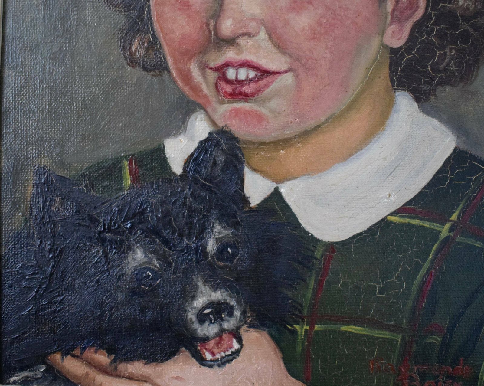 Raymonde Boisy Oil Painting Portrait Of A Young Girl & Her Dog photo vinterior