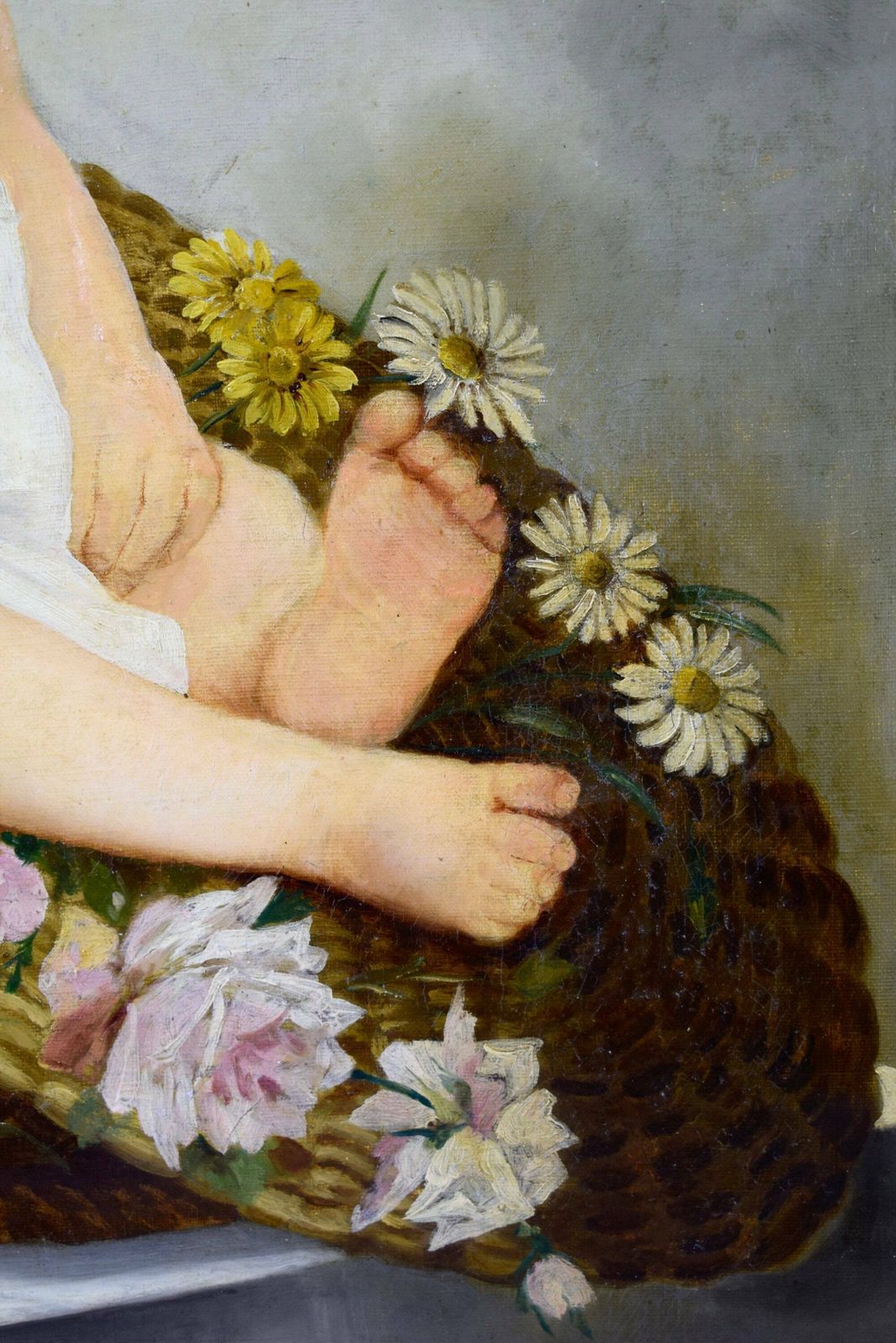 A Armanopoula Antique French Baby Portrait Oil Painting On Canvas Signed 19th photo for sale