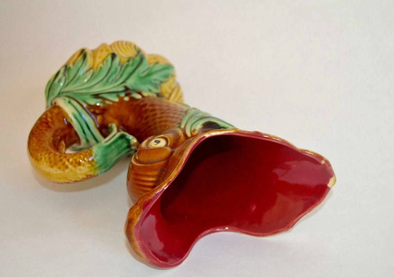 Rare Antique French Majolica Gurgling Fish Pitcher Jug Vase photo Home Decor