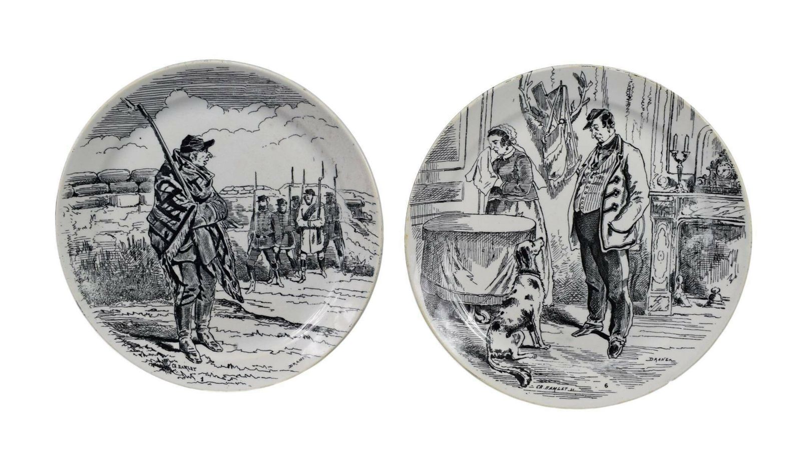 Set Of 7 Antique French Plates By Creil Montereau L M And Cie Hamlet Paris Besieged War Of 1870 photo vinterior