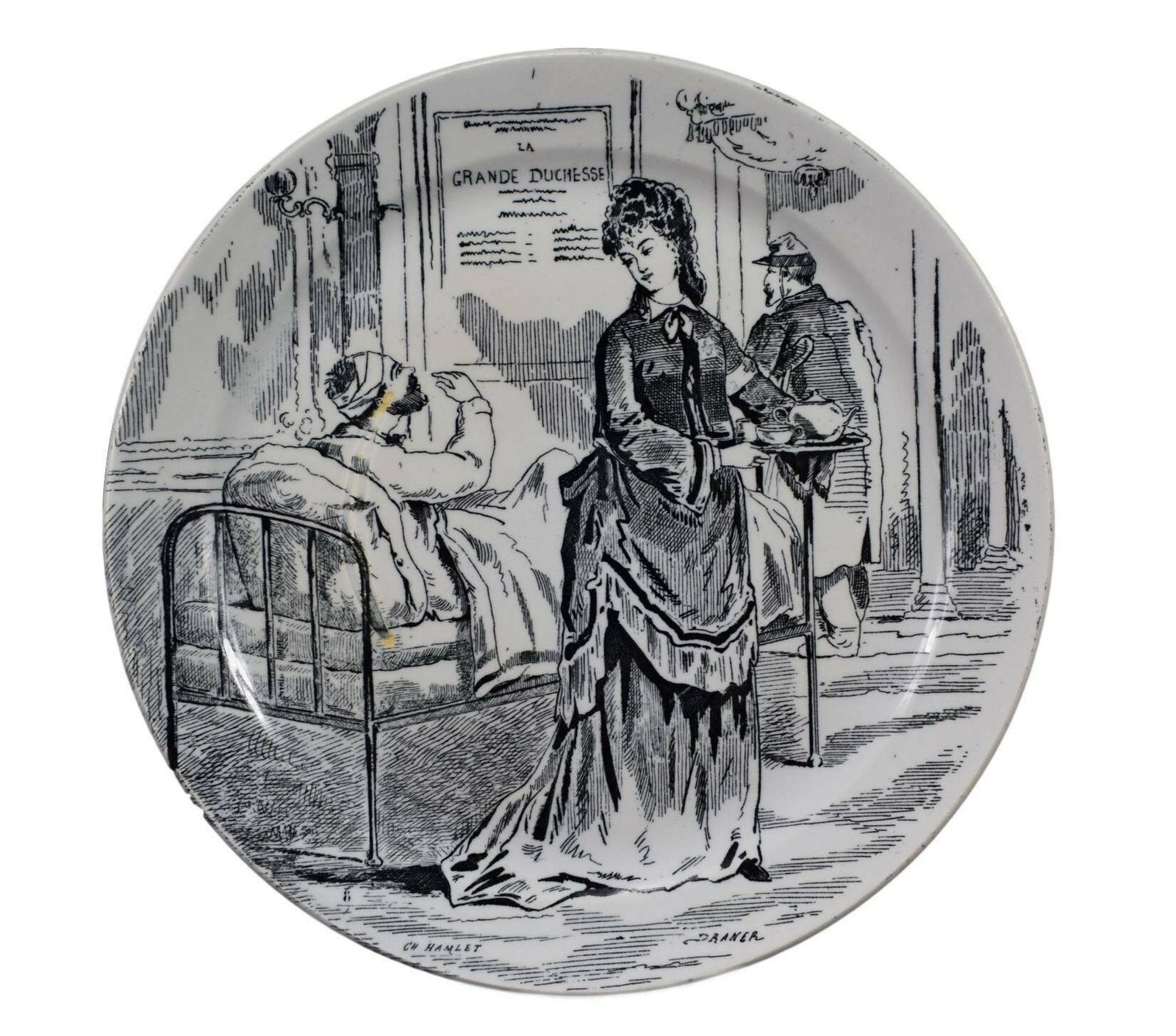 Set Of 7 Antique French Plates By Creil Montereau L M And Cie Hamlet Paris Besieged War Of 1870 photo vintage