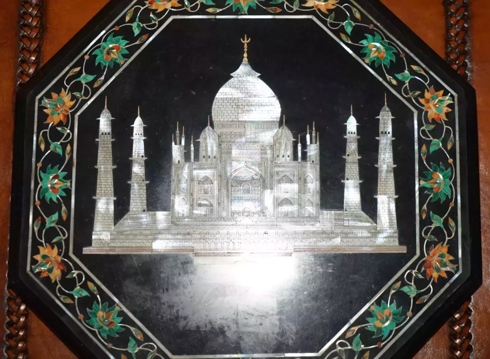 Exquisite Pietra Dura Marble & Mother Of Pearl Table Top Depicting The Taj Mahal photo furniture
