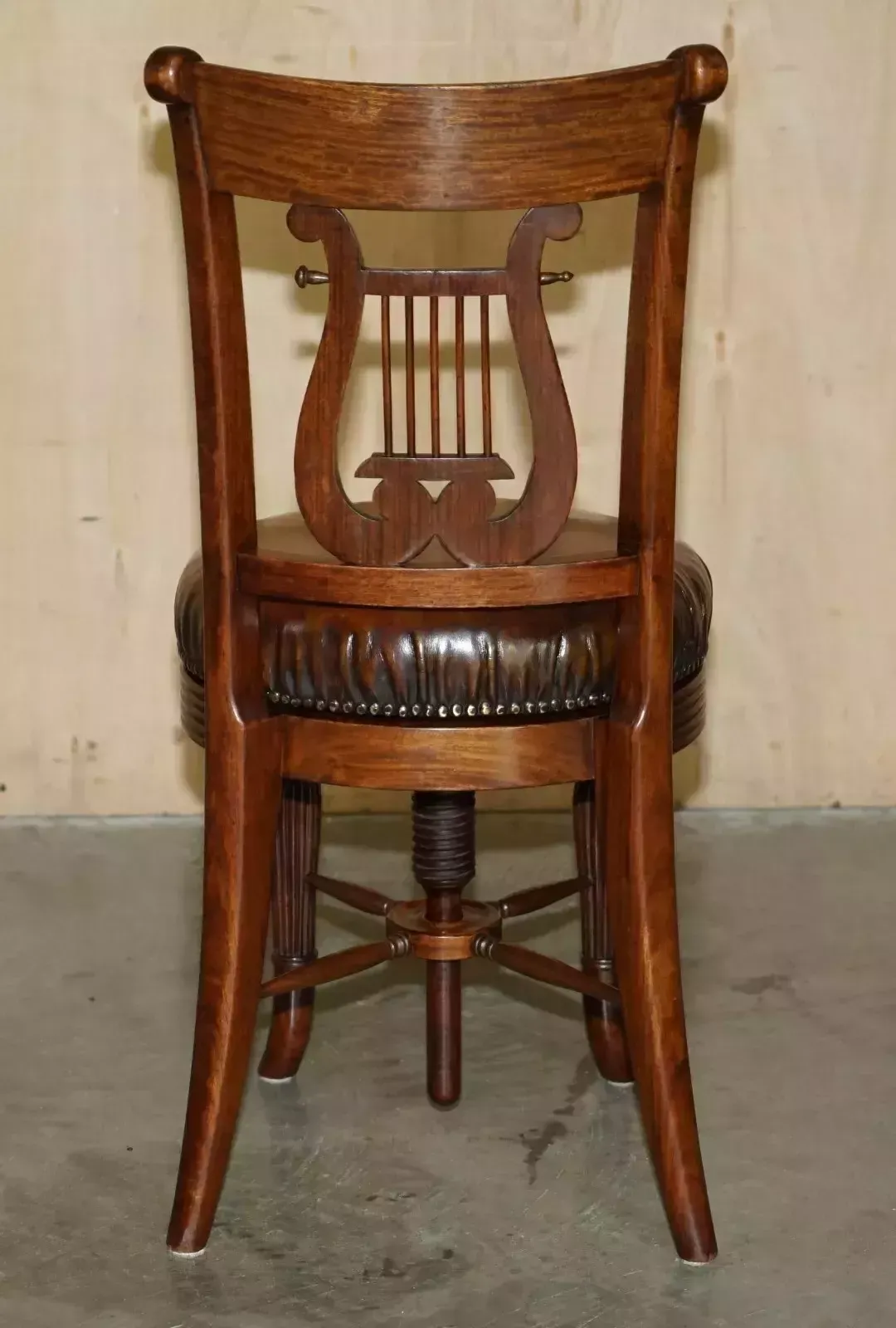 photo buy Exquisite Solid Mahogany Brown Leather Antique Musicians Chair Height Adjustable