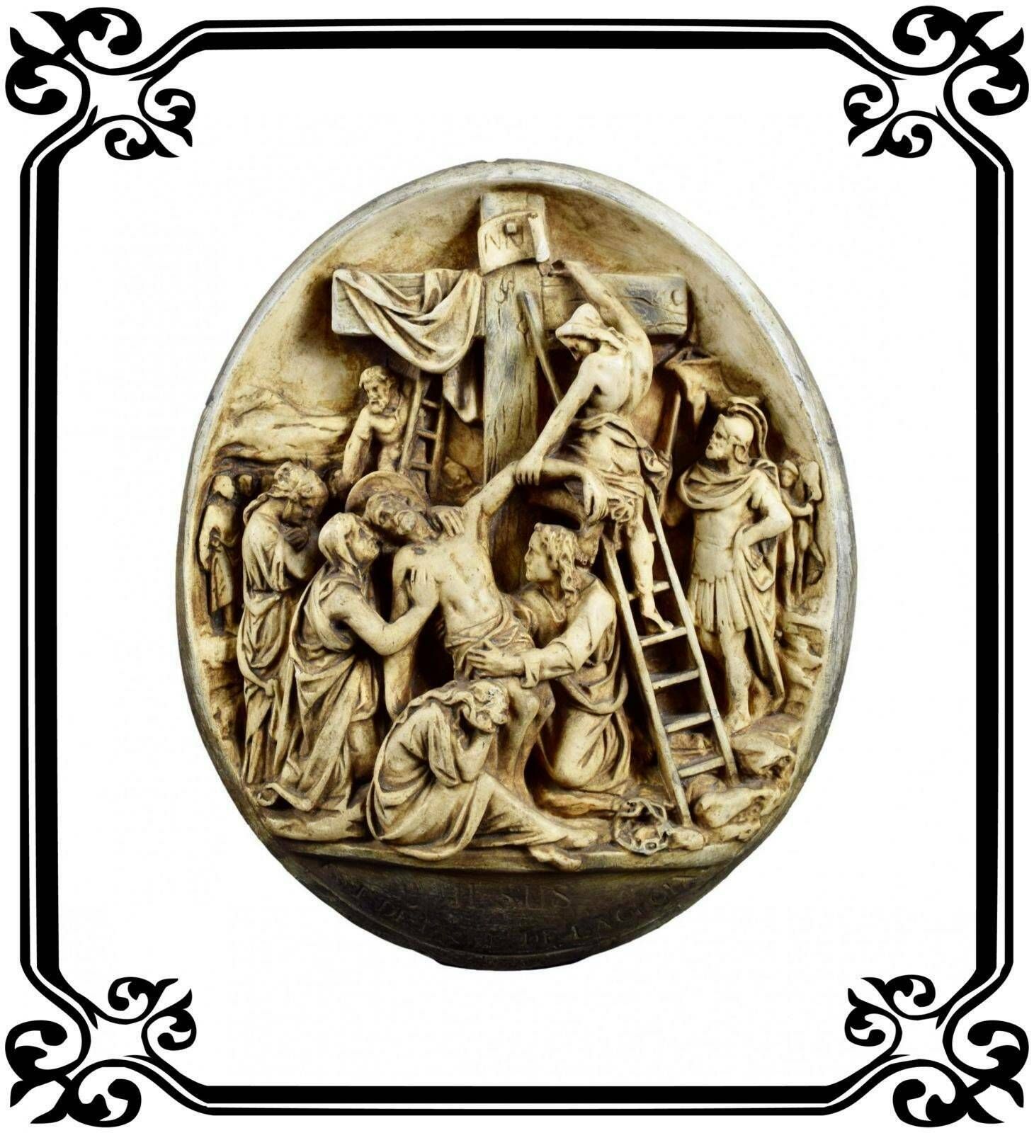 French Antique Religious Wall Plaque The Descent From Cross