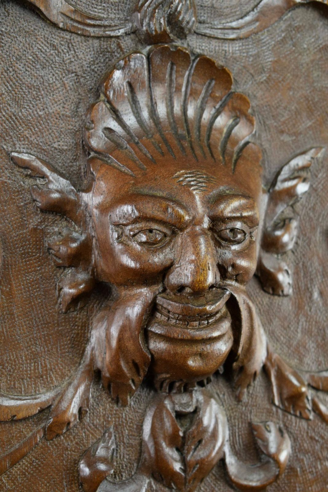 French Antique Hand Carved Wood Cupboard Chimera Head Mascaron 19th photo vinterior