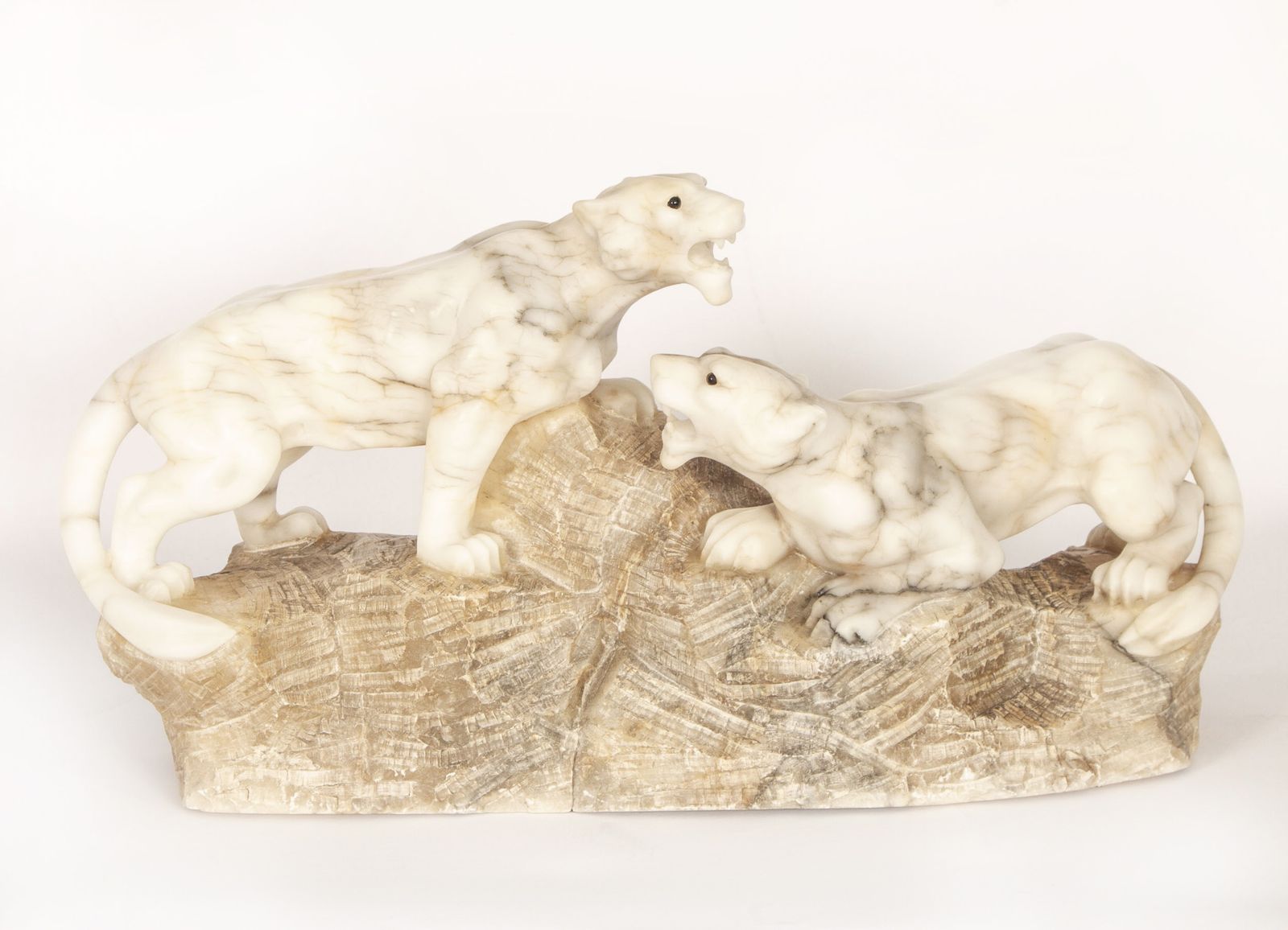 Art Deco Alabaster Sculpture Of A Pair Of Lioness  C1920 photo furniture
