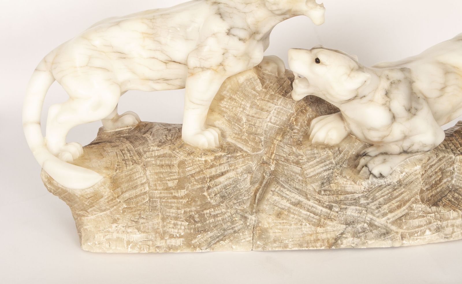 Art Deco Alabaster Sculpture Of A Pair Of Lioness  C1920 photo vinterior
