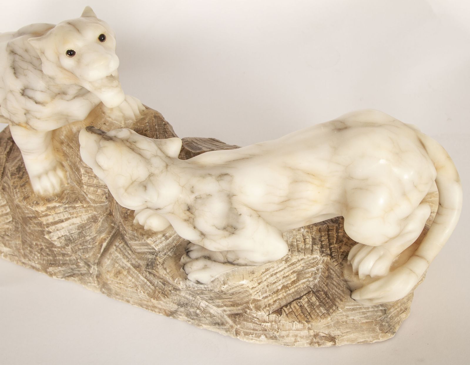 2450.0 Art Deco Alabaster Sculpture Of A Pair Of Lioness  C1920 photo