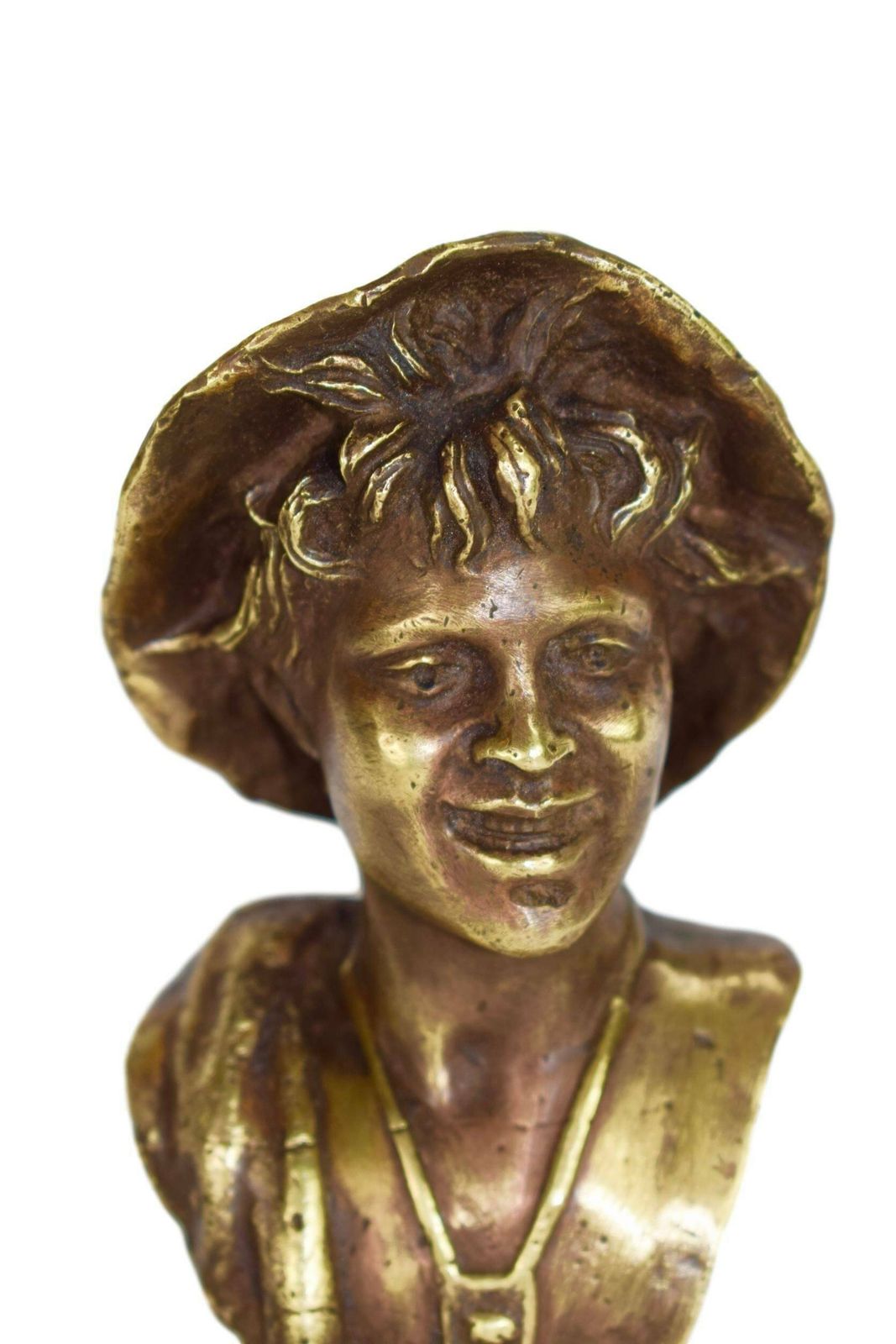 Antique French Bronze Sculpture Young Man Hat Bust Statue photo furniture