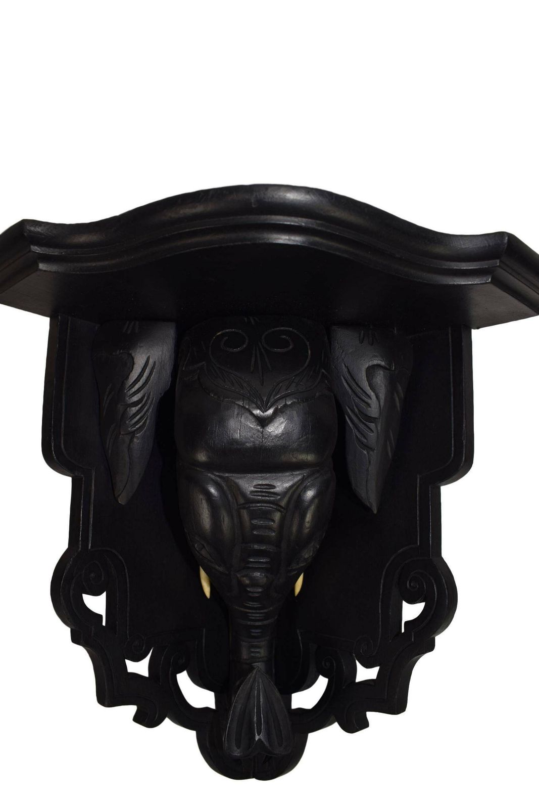 French Antique Architectural Carved Wood Wall Shelf Elephant 19th photo furniture