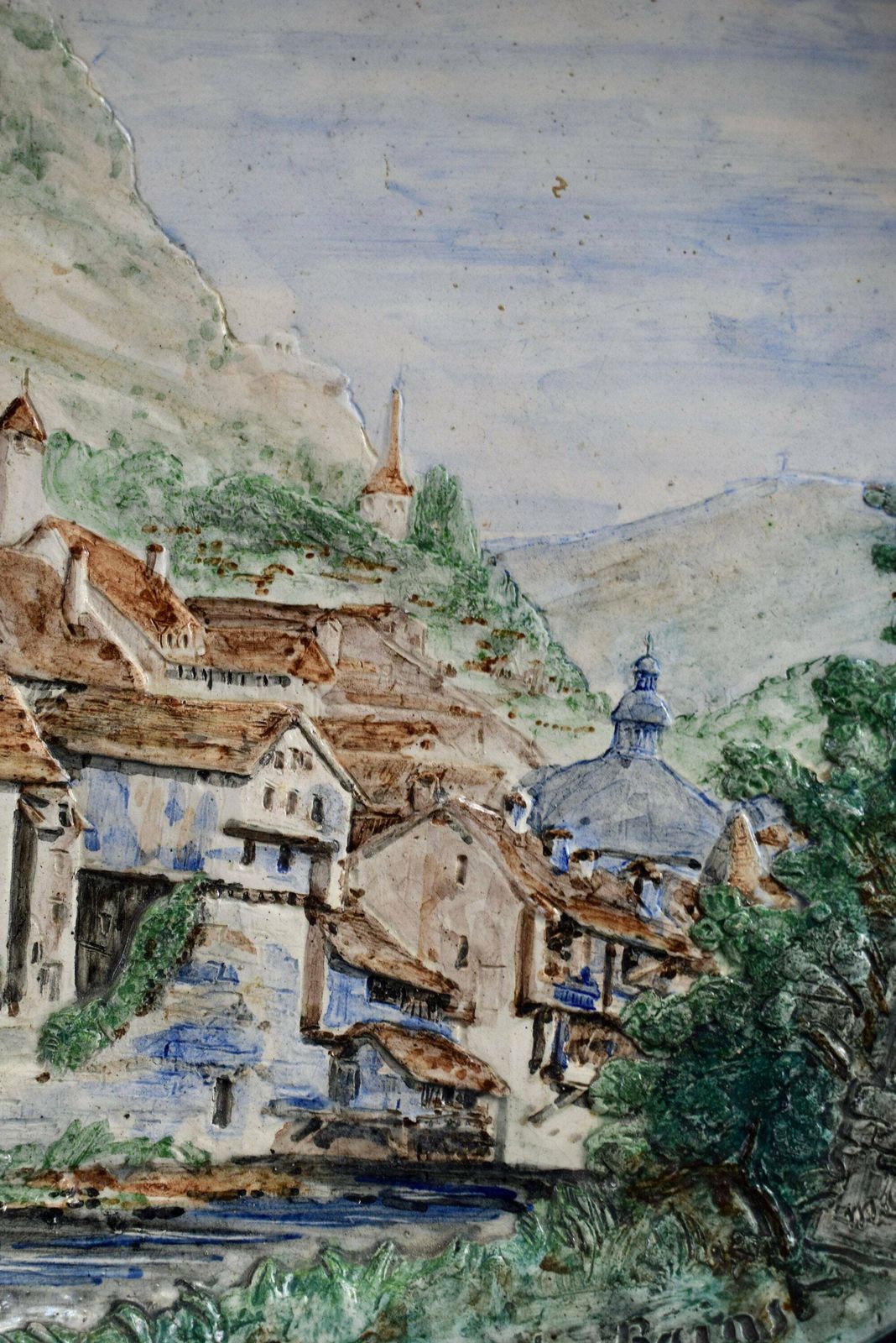 Max Claudet French Antique Hand Painted Terracotta Pottery Wall Plate photo buy
