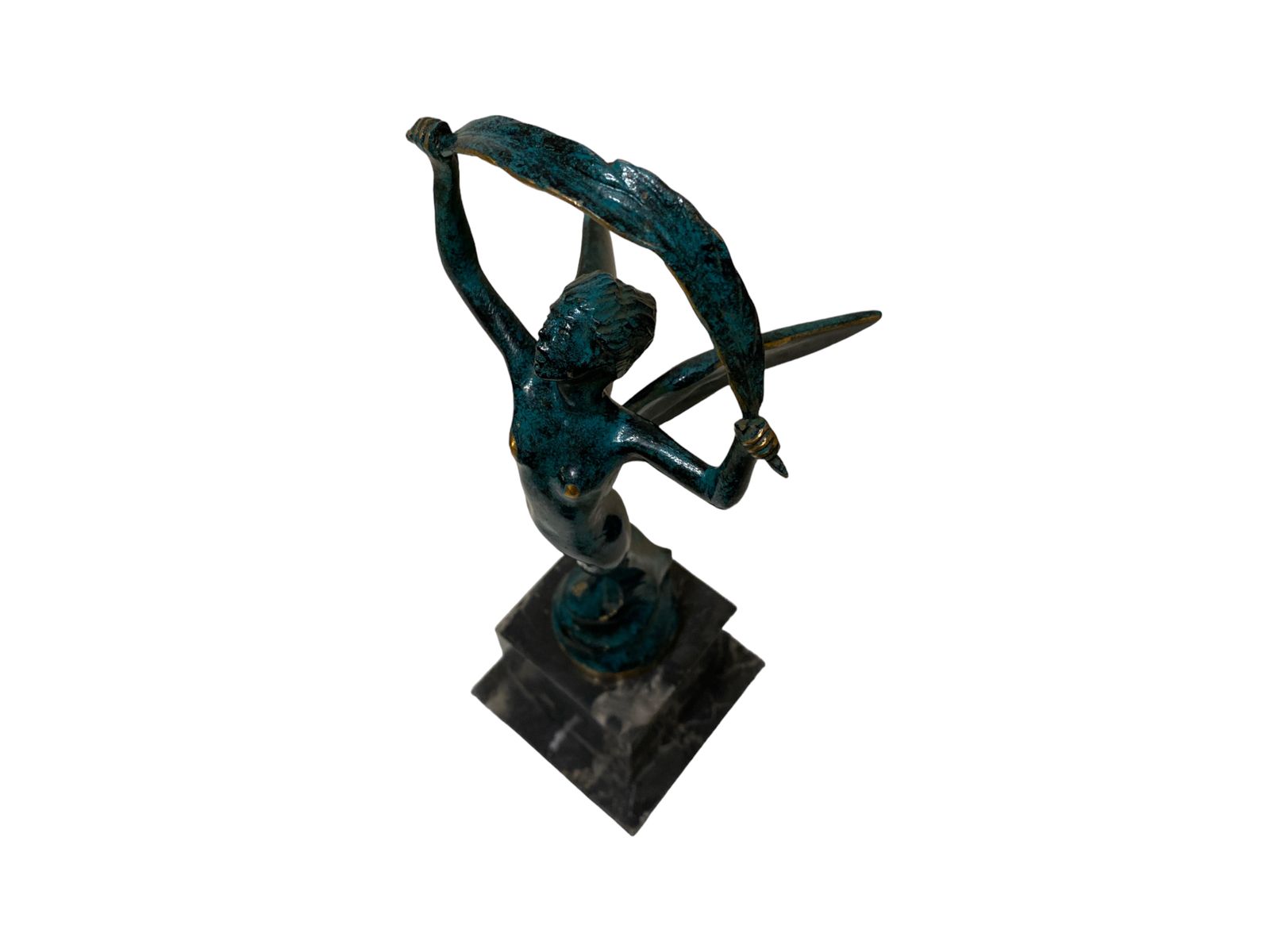Elegant Bronze Woman Sculpture Of Victory With Marble Base – Exquisite Art Deco Masterpiece 34 Centimeters High photo furniture