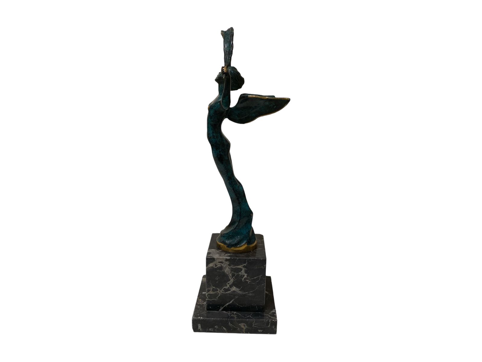 Art Elegant Bronze Woman Sculpture Of Victory With Marble Base – Exquisite Art Deco Masterpiece 34 Centimeters High photo