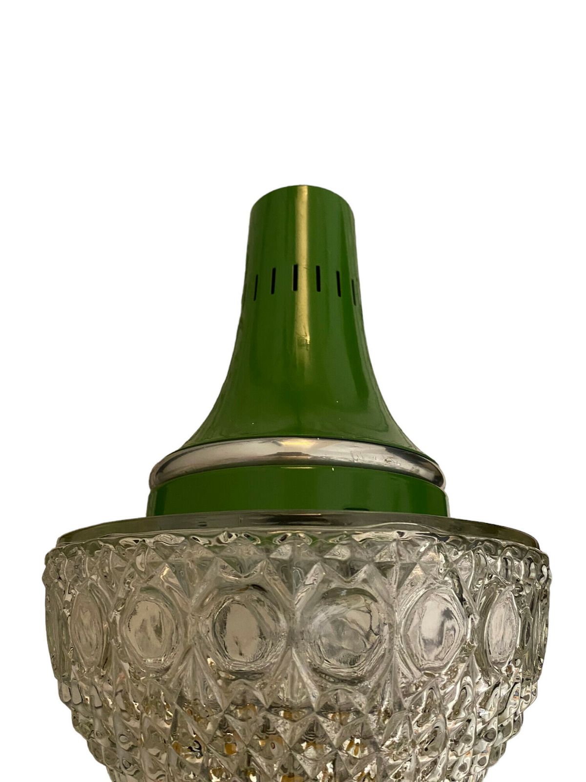 Elegant Italian Metal And Glass Chandelier – Cast Glass Decor & Industrial Green Head 80 Centimeters High photo vintage
