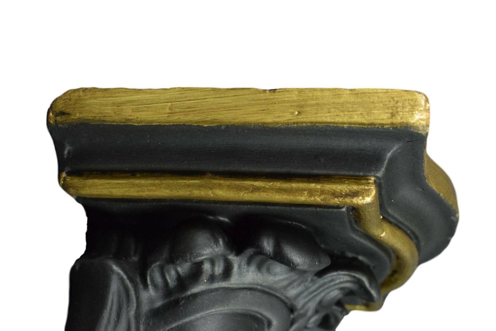 Pair Of French Antique Wall Console Statue Brackets Shelf Black Gold Man Face photo vintage