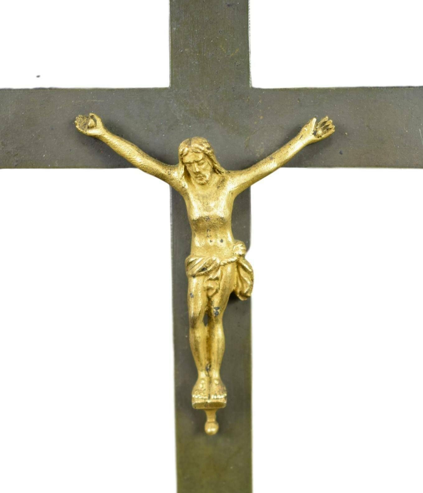 French Antique Wall Gilt Bronze Cross Crucifix photo furniture