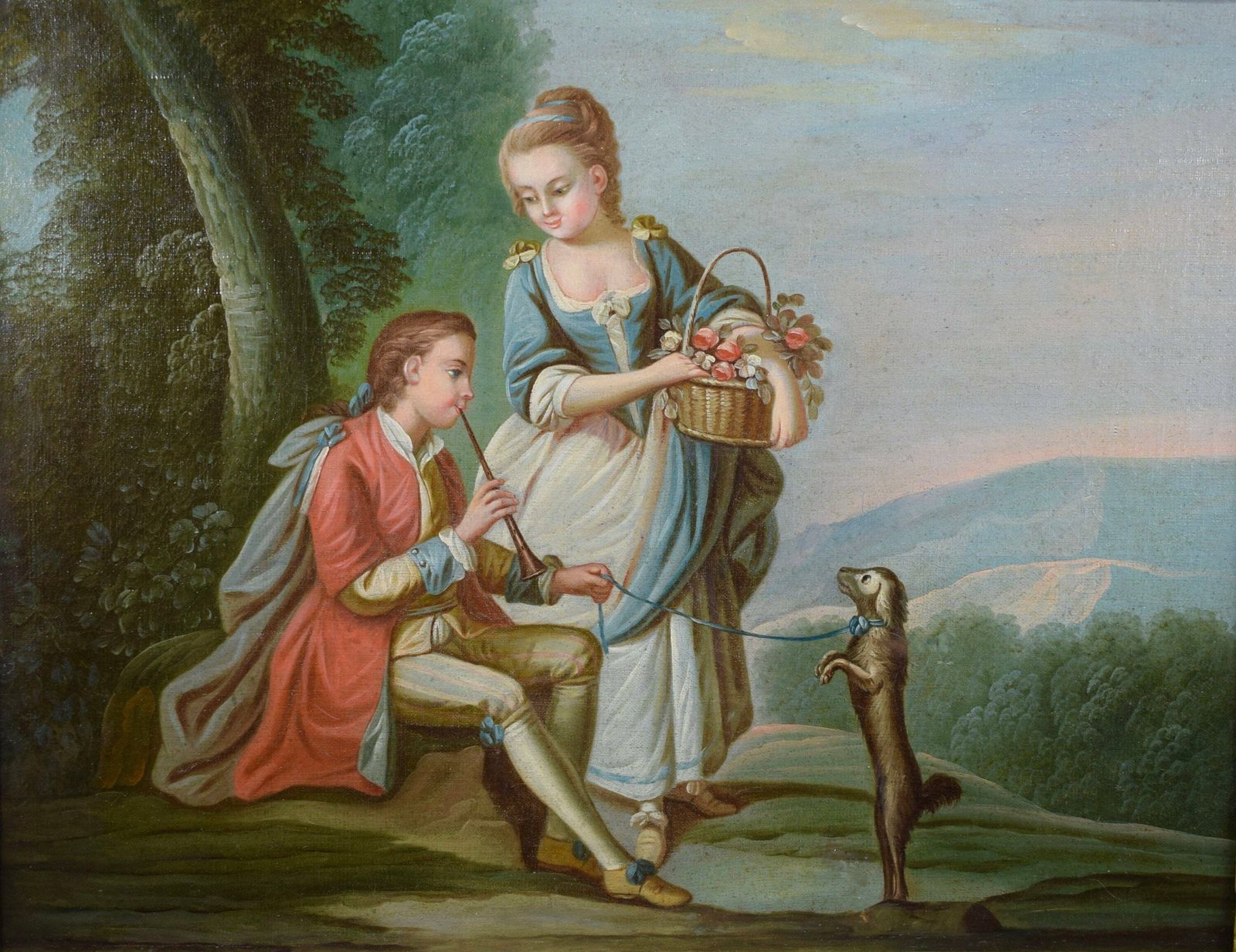 French Antique Tableau Oil Painting On Canvas 18th Dog Trainer photo furniture