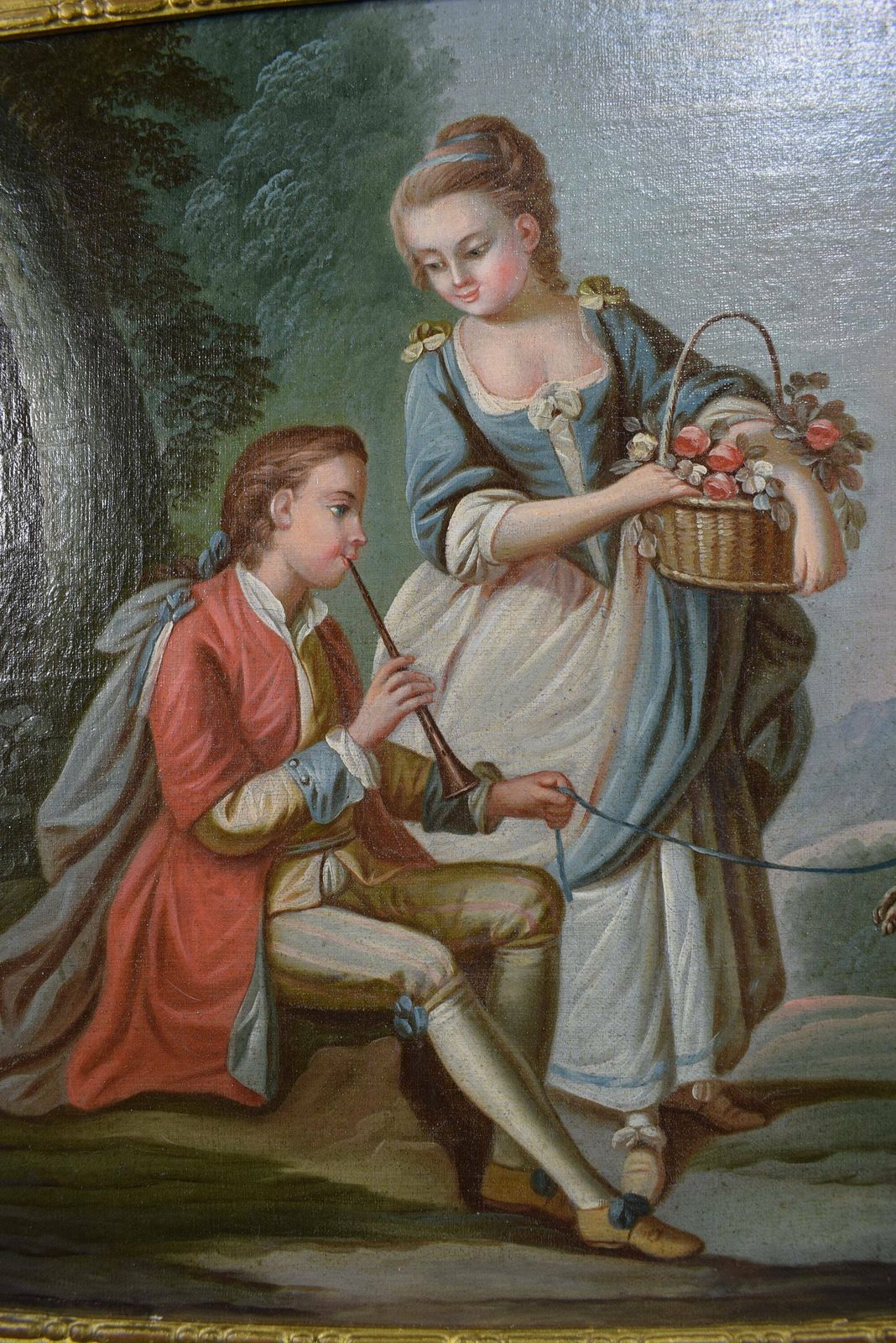 French Antique Tableau Oil Painting On Canvas 18th Dog Trainer photo 932.0