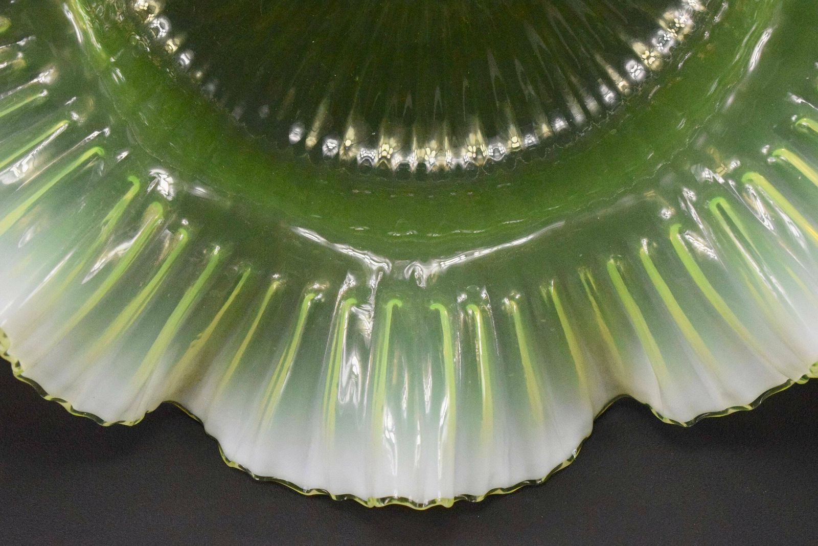 1900's Uraline French Large Vaseline Glass Hanging Lamp Ceiling Light Ouraline 15 1/8" photo vinterior