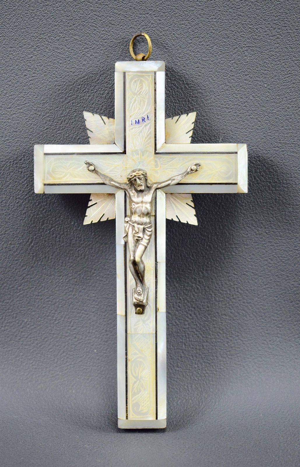 Antique Carved Mother Of Pearl Cross Pendant Jerusalem Crucifix With Stations Of The Cross Holy Land Souvenir From Jerusalem