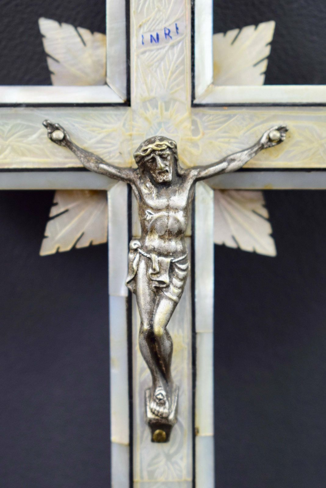 Antique Carved Mother Of Pearl Cross Pendant Jerusalem Crucifix With Stations Of The Cross Holy Land Souvenir From Jerusalem photo for sale