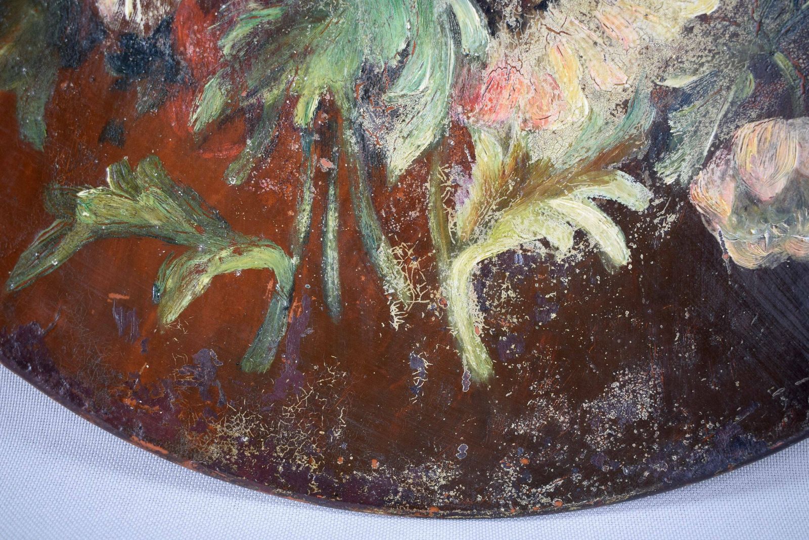 French Antique Impressionist Flower Still Life Painting Terracotta Wall Plate Signed Sape photo vintage