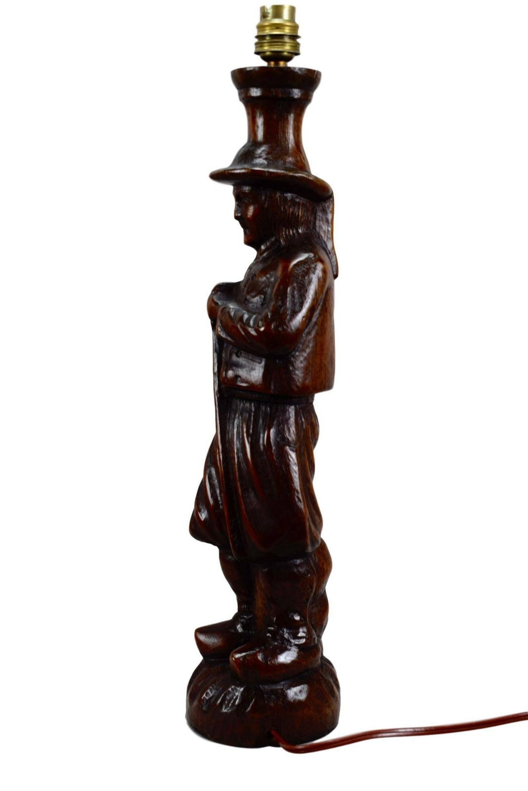 Antique French Large Breton Man Figure Hand Carved Wood Lamp   French Rustic Wooden Lamp Foot   Desk Lamp   French Rustic Farm photo 186.0