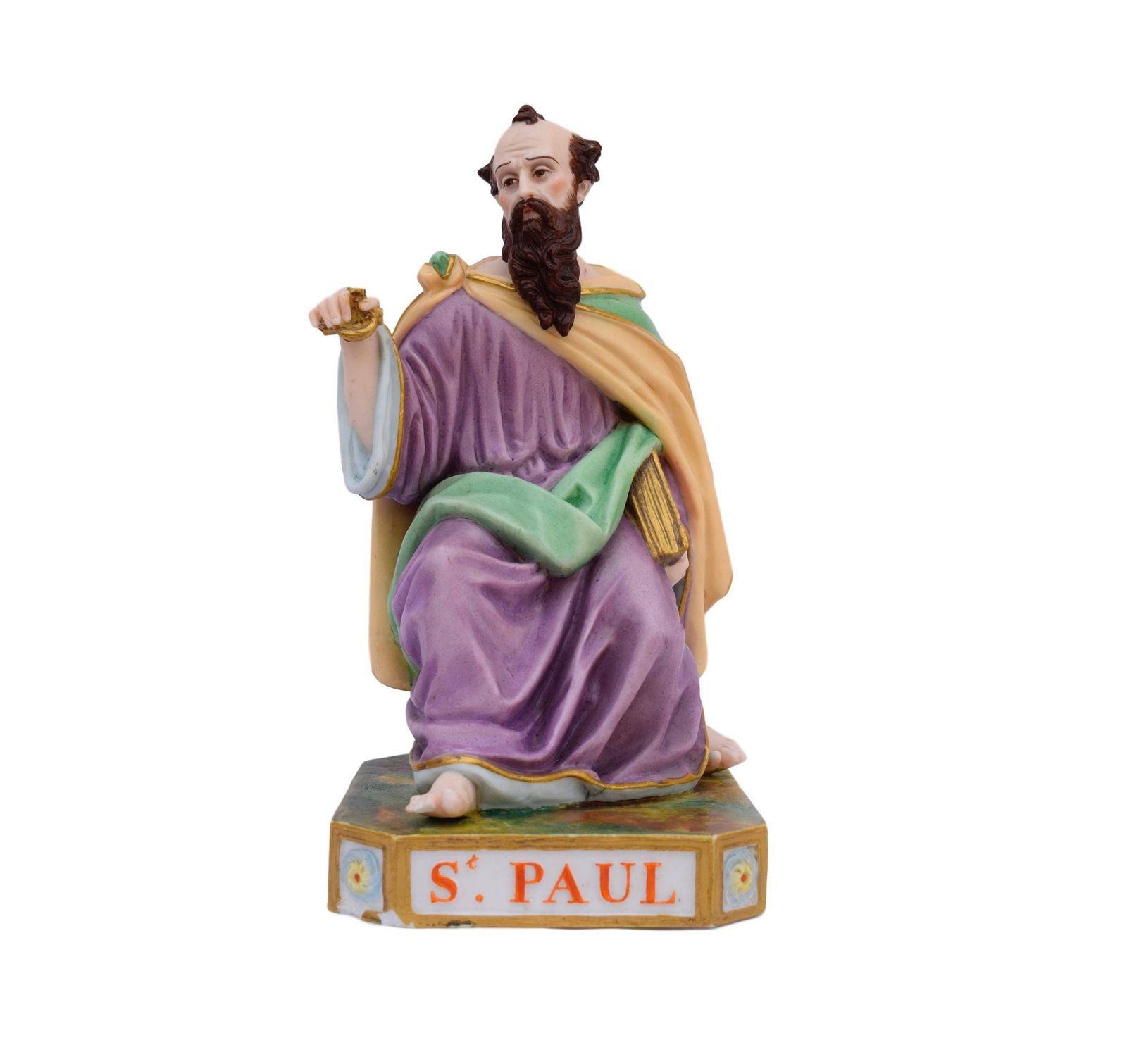French Antique Large Rare Polychrome Bisque Statue Of Saint Paul 19th.C   Old Church Saint Figure   Porcelain Apostle Statue