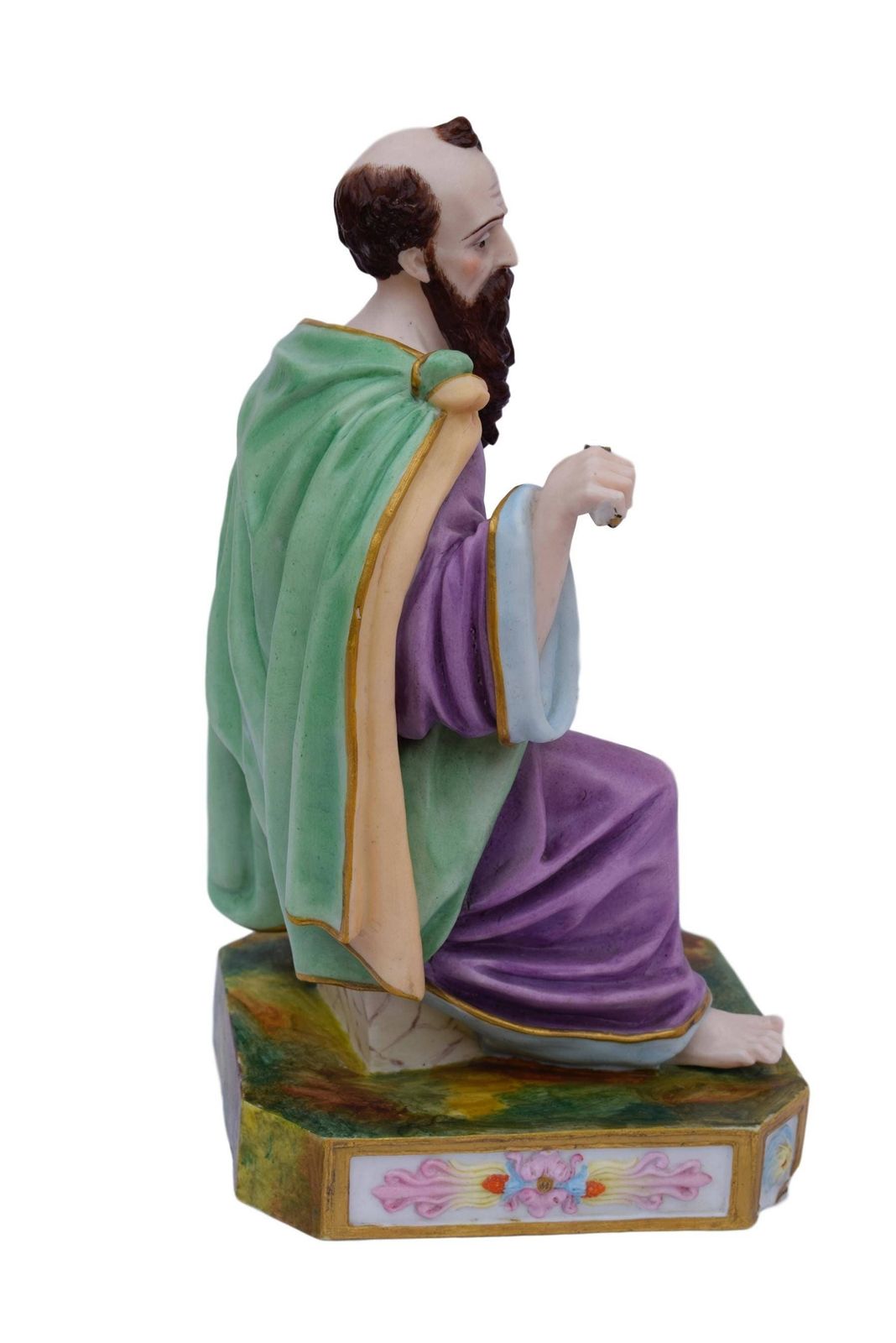 French Antique Large Rare Polychrome Bisque Statue Of Saint Paul 19th.C   Old Church Saint Figure   Porcelain Apostle Statue photo vintage
