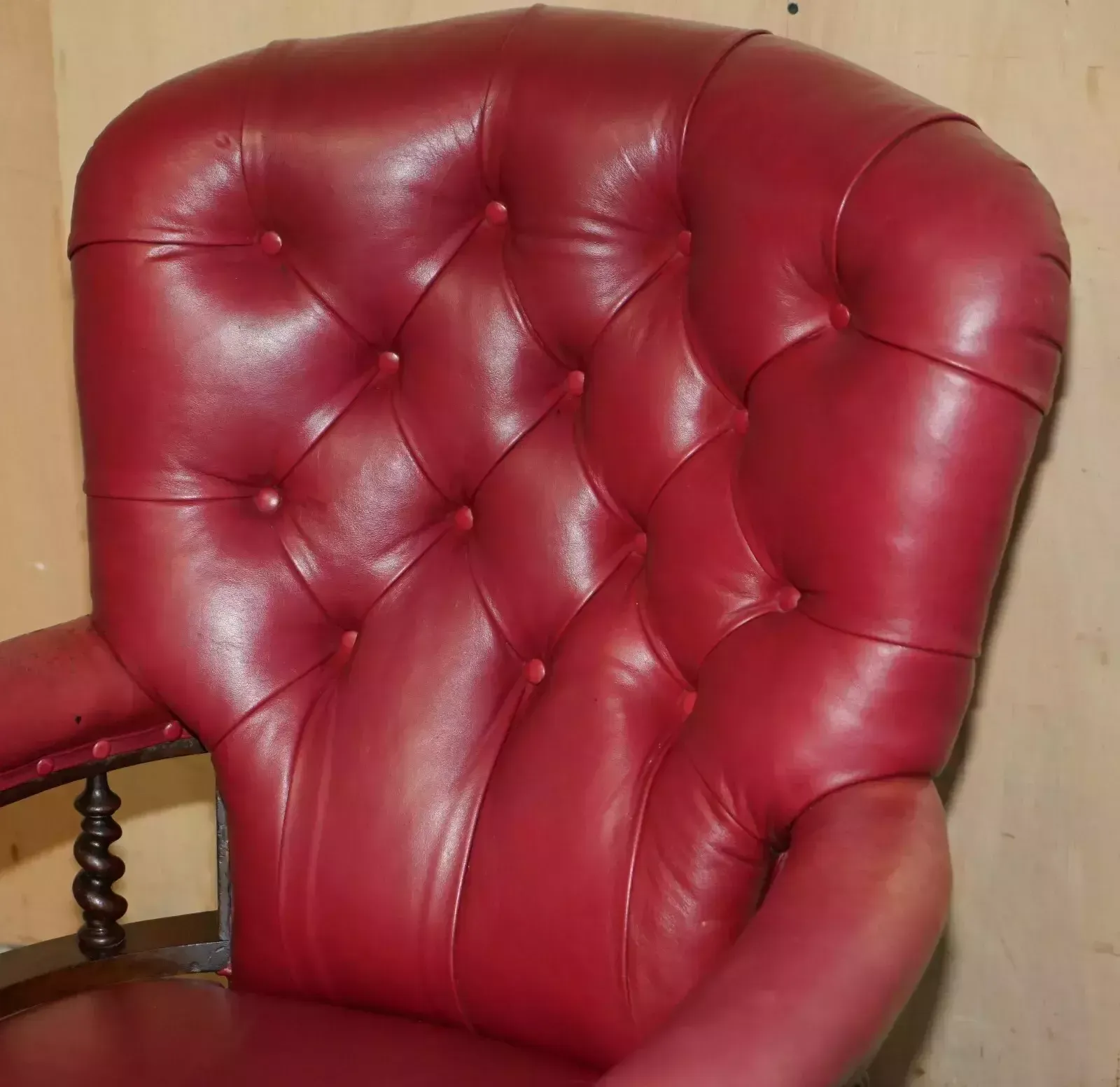 Antique William IV 1830 Chesterfield Tufted Barley Twist Frame Leather Armchair photo Furniture