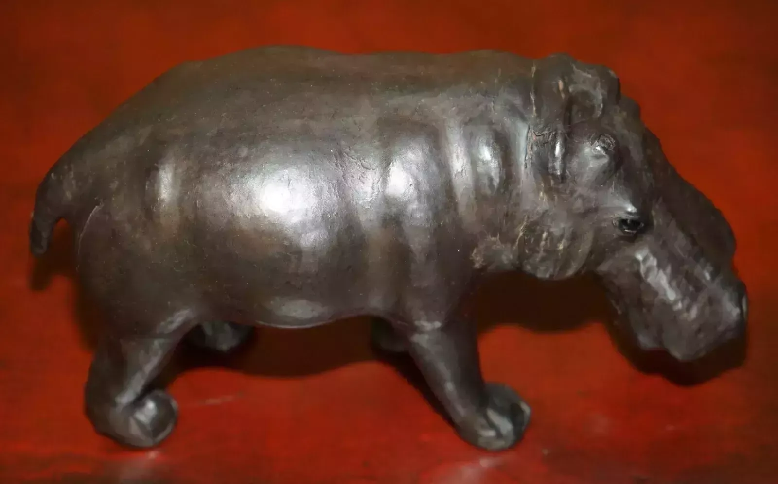 Small Infant Liberty's London Omersa Brown Leather Hippopotamus Footstool photo furniture