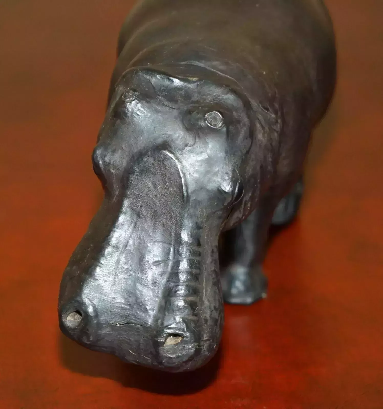 Small Infant Liberty's London Omersa Brown Leather Hippopotamus Footstool photo vintage