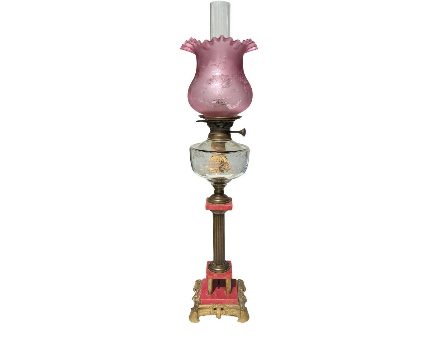 Art Nouveau Olielamp | 1 Stuk | Antiek Kristal Marmerlamp | Limoengroen | Ca. 1890 photo vinterior