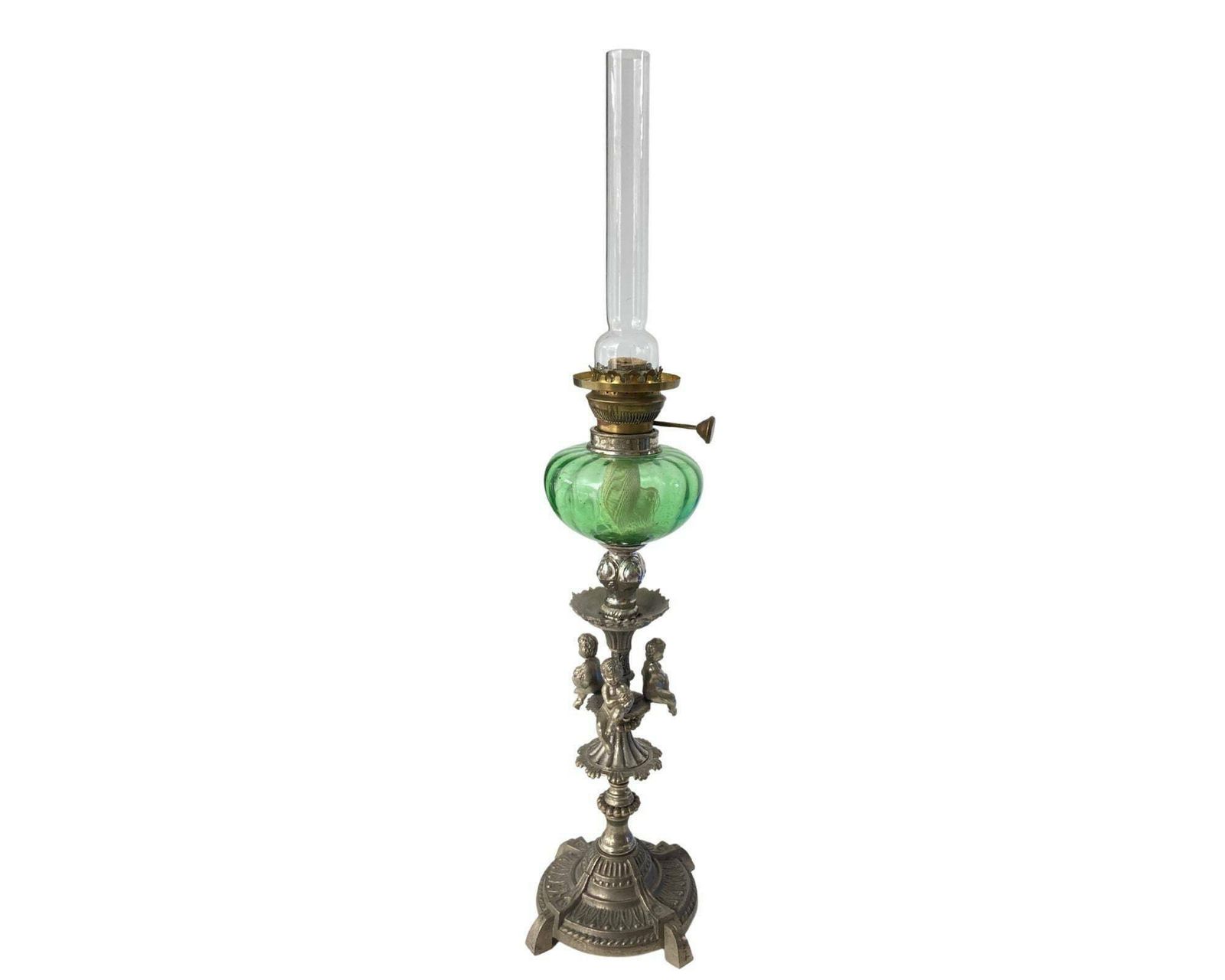 photo for sale Art Nouveau Oil Lamp | 1pcs | Antique Crystal Marble Lamp | Lime Green  | Approx. 1890