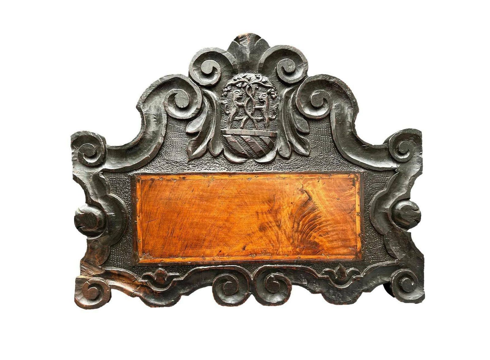 French Antique Gothic Hand Carved Walnut Wood Crest Wall Panel Pediment