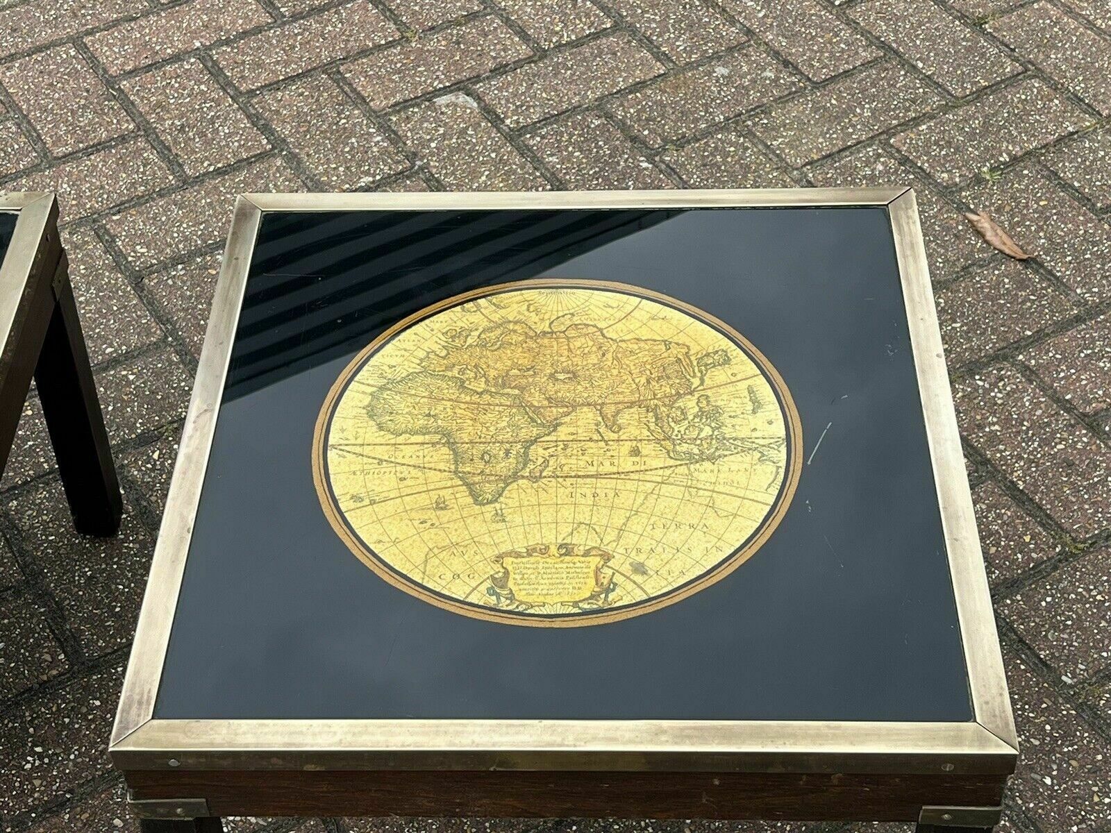 Pair Of Military Style Brass Bound Map Coffee Tables, Lamp Tables, Side Tables photo buy