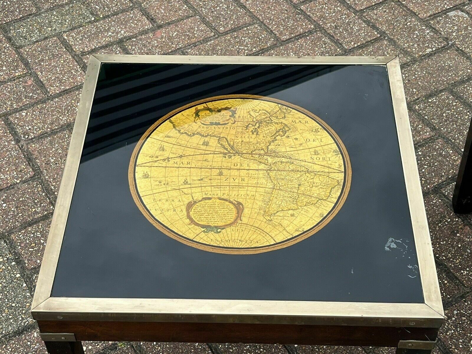 Pair Of Military Style Brass Bound Map Coffee Tables, Lamp Tables, Side Tables photo vintage