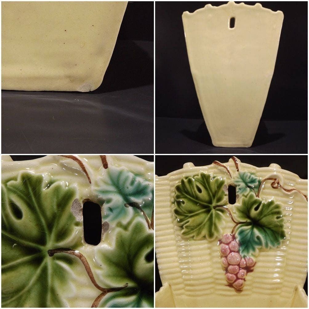 French Antique Salins Majolica Wall Pocket photo 249.0