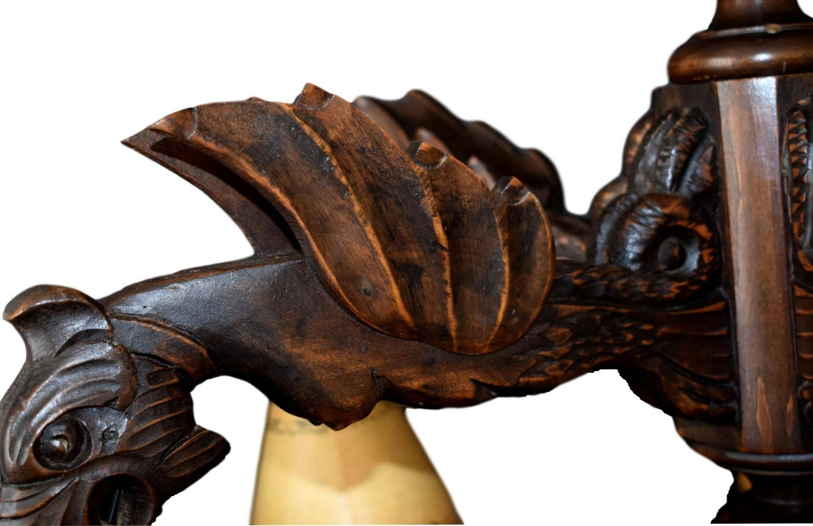 French Antique Victorian Hand Carved Wood Large Chandelier Chimera 5 Lights photo 1509.0