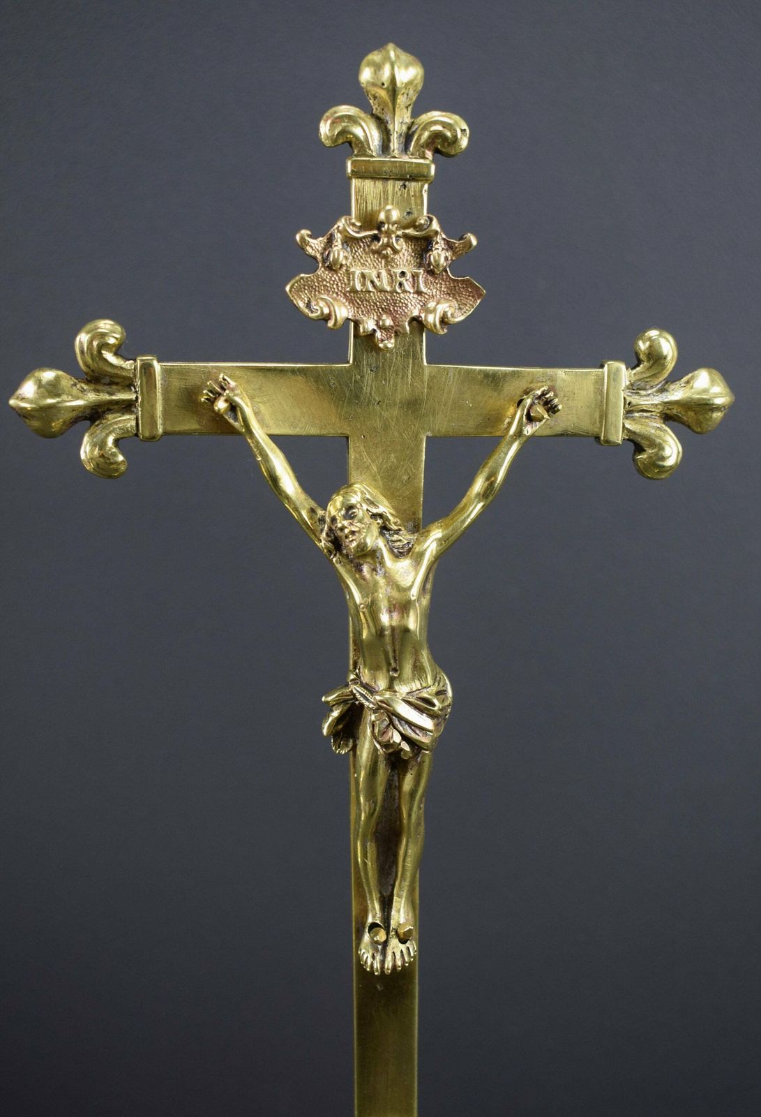 Antique French Ormolu Bronze Standing Cross, Crucifix Reliquary, Catholic Gift